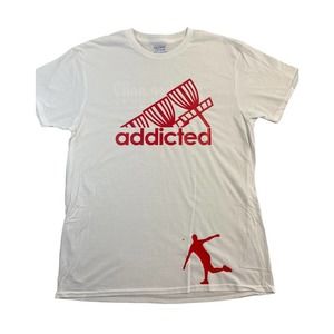 Disc Golf Shirt ADDICTED Basket Red Logo L Graphic T-Shirt Gildan White